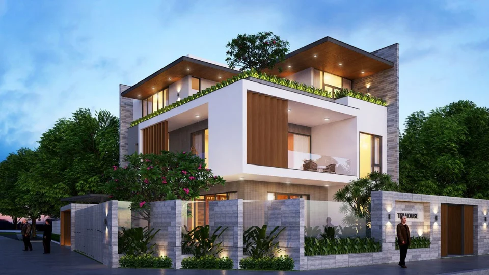 Những mẫu nhà phố 1 trệt 1 lầu hiện đại phổ biến nhất hiện nay 2 Mẫu nhà 1 trệt 1 lầu kèm sân thượng